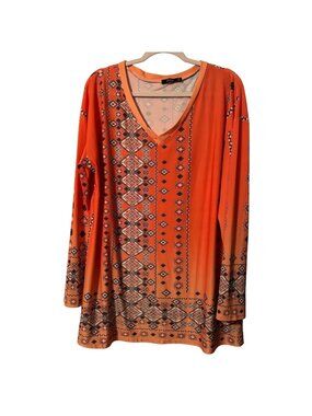 Lily By Firmiana Bohemian-Style  Long-Sleeve blouse Sz XL   Geometric Patterns